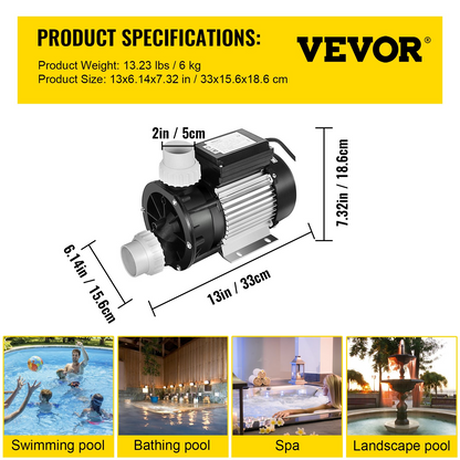 VEVOR Swimming 0.5HP 550W SPA 325 L/Min Hot Tub Water Circulation Pump Above Ground Pool and Whirlpool Bath, Black