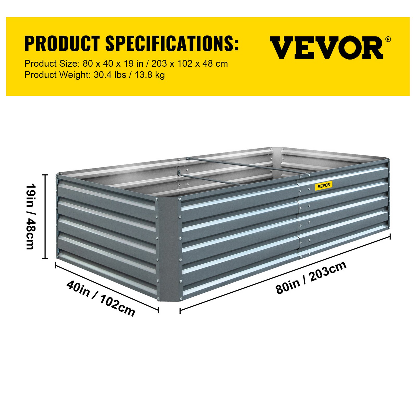 VEVOR Galvanized Raised Garden Bed, 80" x 40" x 19" Metal Planter Box, Gray Steel Plant Raised Garden Bed Kit, Planter Boxes Outdoor for Growing Vegetables,Flowers,Fruits,Herbs,and Succulents