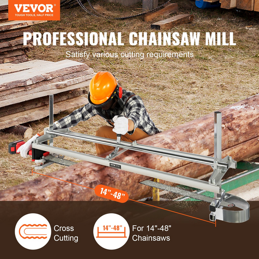 VEVOR Chainsaw Mill, Portable Sawmill 14"-48" Guide Bar, Galvanized Steel Chainsaw Planking Mill with 0.2"-11.81" Cutting Thickness, Wood Lumber Cross Cutting Saw Mill for Builders and Woodworkers