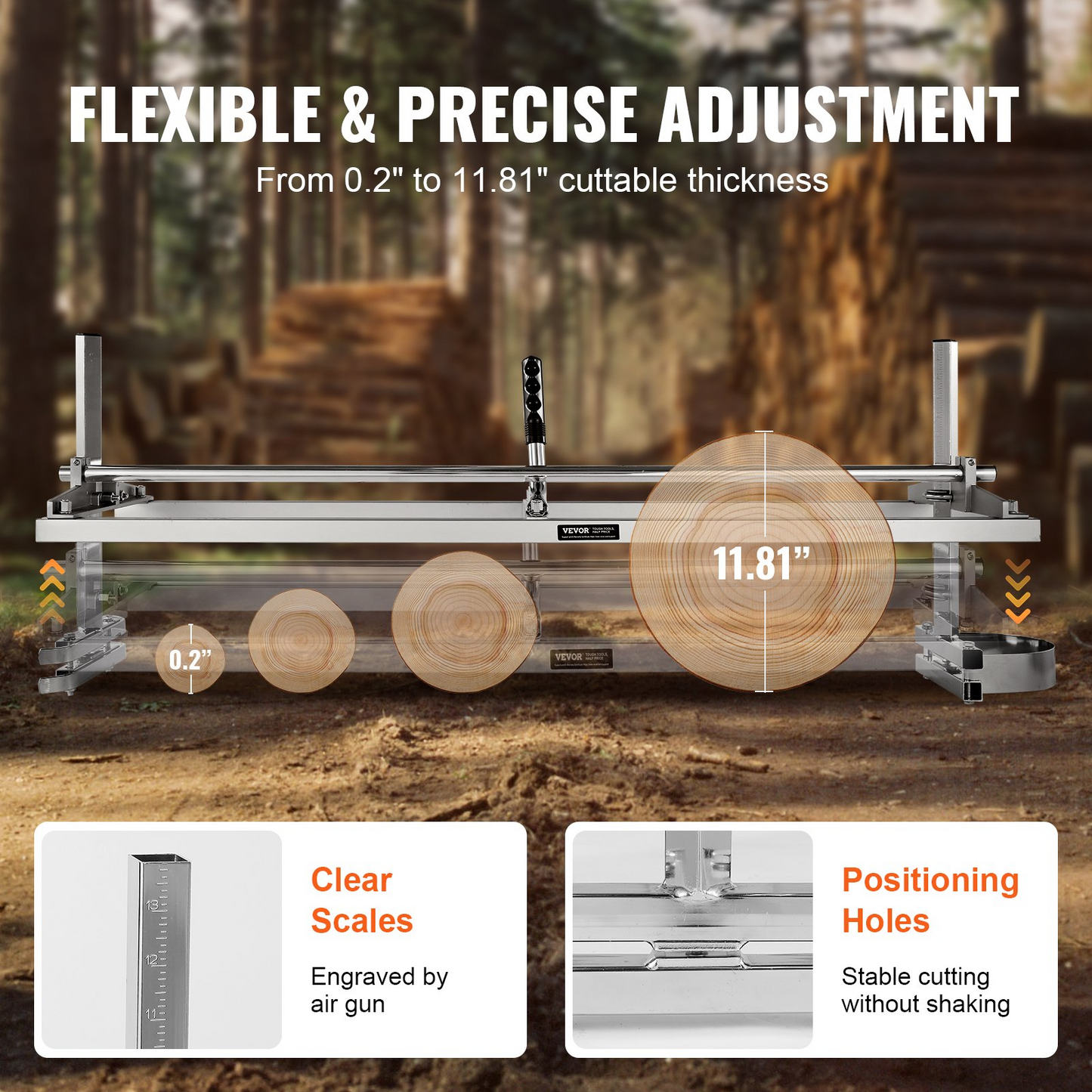 VEVOR Chainsaw Mill, Portable Sawmill 14"-48" Guide Bar, Galvanized Steel Chainsaw Planking Mill with 0.2"-11.81" Cutting Thickness, Wood Lumber Cross Cutting Saw Mill for Builders and Woodworkers