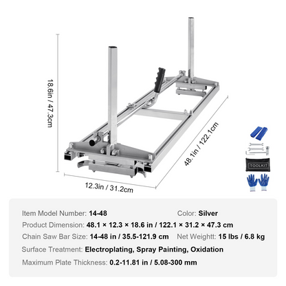 VEVOR Chainsaw Mill, Portable Sawmill 14"-48" Guide Bar, Galvanized Steel Chainsaw Planking Mill with 0.2"-11.81" Cutting Thickness, Wood Lumber Cross Cutting Saw Mill for Builders and Woodworkers