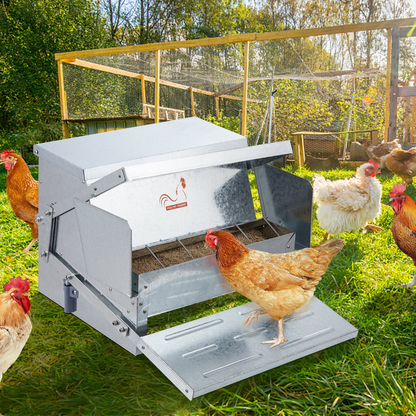 VEVOR Automatic Chicken Feeder, 25 lbs Capacity Feeds 10 Chickens up to 11 Days, Galvanized Steel Poultry Feeder