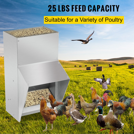 VEVOR Galvanized Poultry Feeder Holds 25lbs of Feed Chicken Feeders No Waste 12.9x8.3x18.9in Hanging Chicken Feeder with Lid Weatherproof Outdoor Coop Food Dispenser for Duck