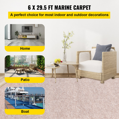 VEVOR Boat Carpet, 6 ft x 29.5 ft Marine Carpet for Boats, Waterproof Light Brown Carpet with Marine Backing Anti-Slide Marine Grade Boat Carpet Cuttable Easy to Clean Patio Rugs Deck