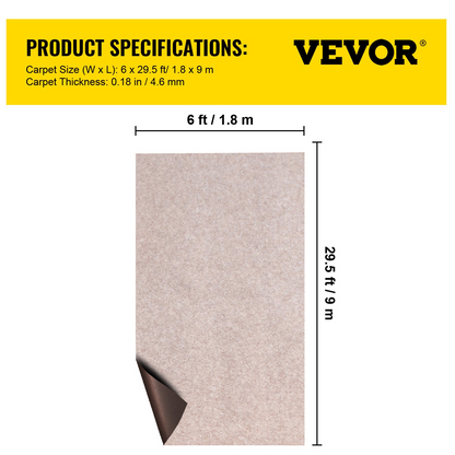 VEVOR Boat Carpet, 6 ft x 29.5 ft Marine Carpet for Boats, Waterproof Light Brown Carpet with Marine Backing Anti-Slide Marine Grade Boat Carpet Cuttable Easy to Clean Patio Rugs Deck