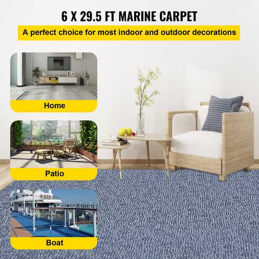 VEVOR Gray Marine Carpet 6 ft x 29.5 ft, Boat Carpet Rugs, Indoor Outdoor Rugs for Patio Deck Anti-Slide TPR Water-Proof Back Outdoor Marine Carpeting Outdoor Carpet