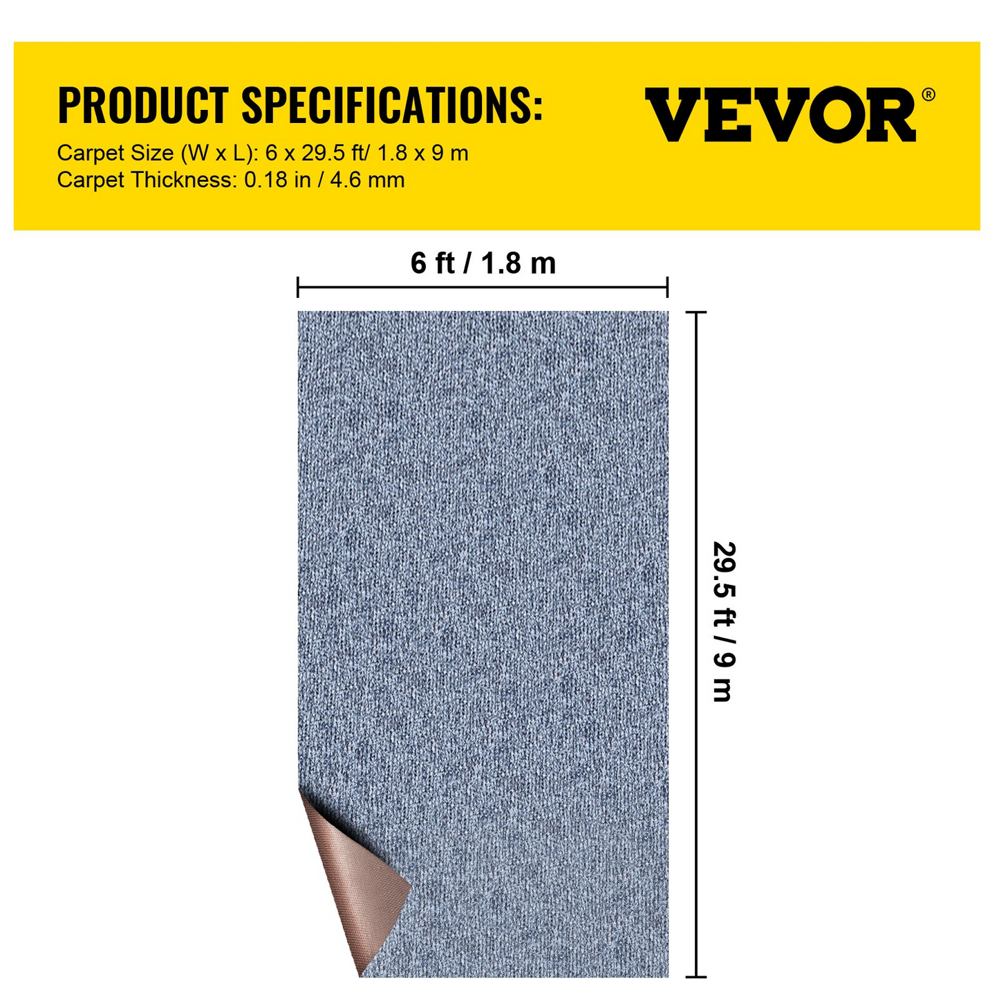 VEVOR Gray Marine Carpet 6 ft x 29.5 ft, Boat Carpet Rugs, Indoor Outdoor Rugs for Patio Deck Anti-Slide TPR Water-Proof Back Outdoor Marine Carpeting Outdoor Carpet