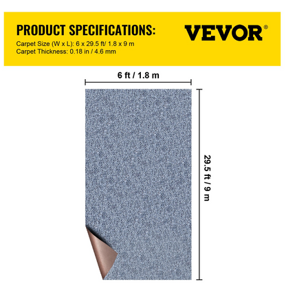 VEVOR Gray Marine Carpet 6 ft x 29.5 ft, Boat Carpet Rugs, Indoor Outdoor Rugs for Patio Deck Anti-Slide TPR Water-Proof Back Outdoor Marine Carpeting Outdoor Carpet