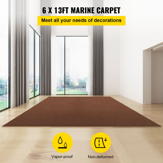 VEVOR Marine Carpet, 6 x 13 ft Boat Carpeting, Deep Brown Marine Grade Boat Carpet, Indoor/Outdoor Marine Carpeting with Water-Proof TPR Backing, Water-Proof Carpet Roll for Home, Patio, Porch, Deck