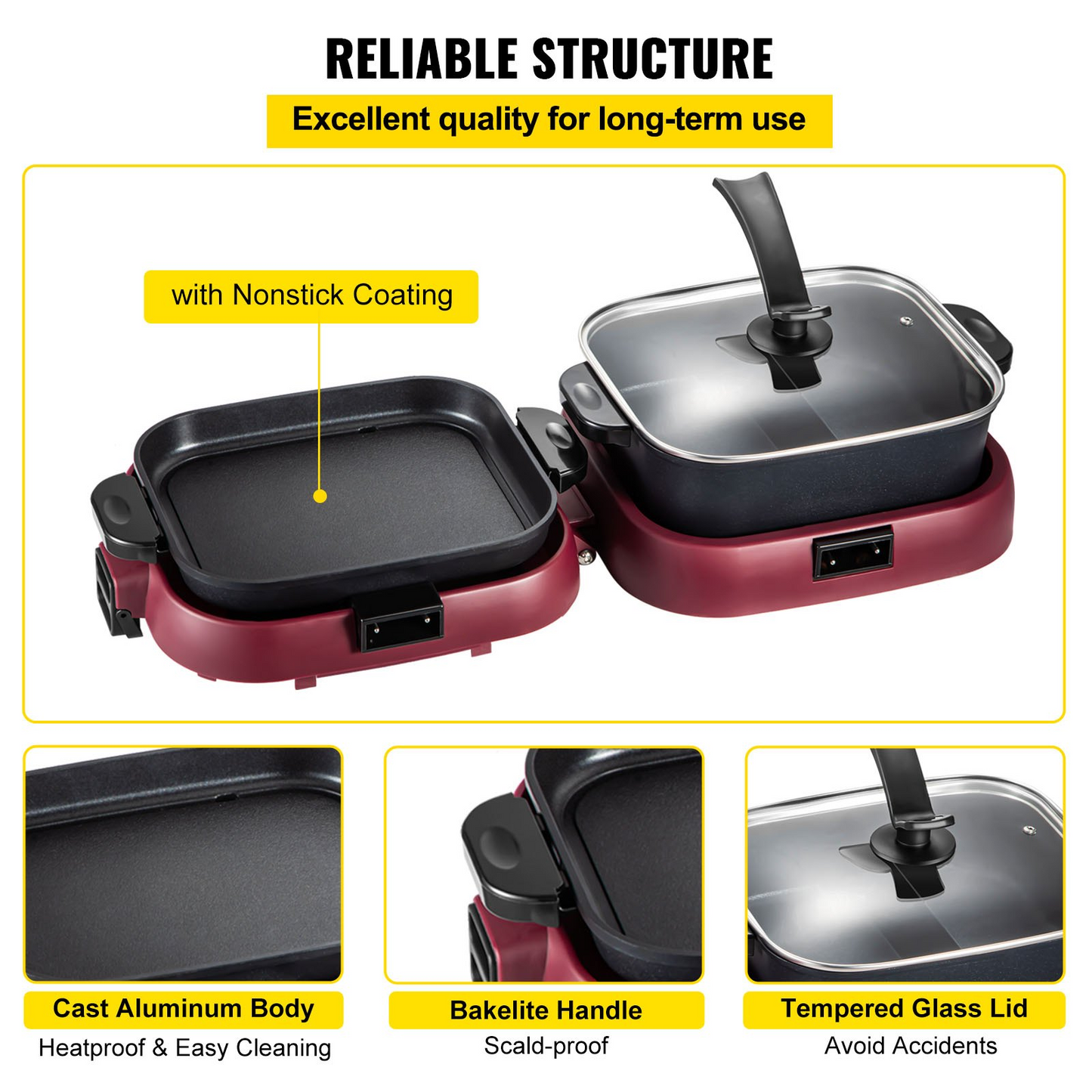 VEVOR 2 in 1 Electric BBQ Pan Grill Hot Pot Foldable Hot Pot BBQ Grill 2100W