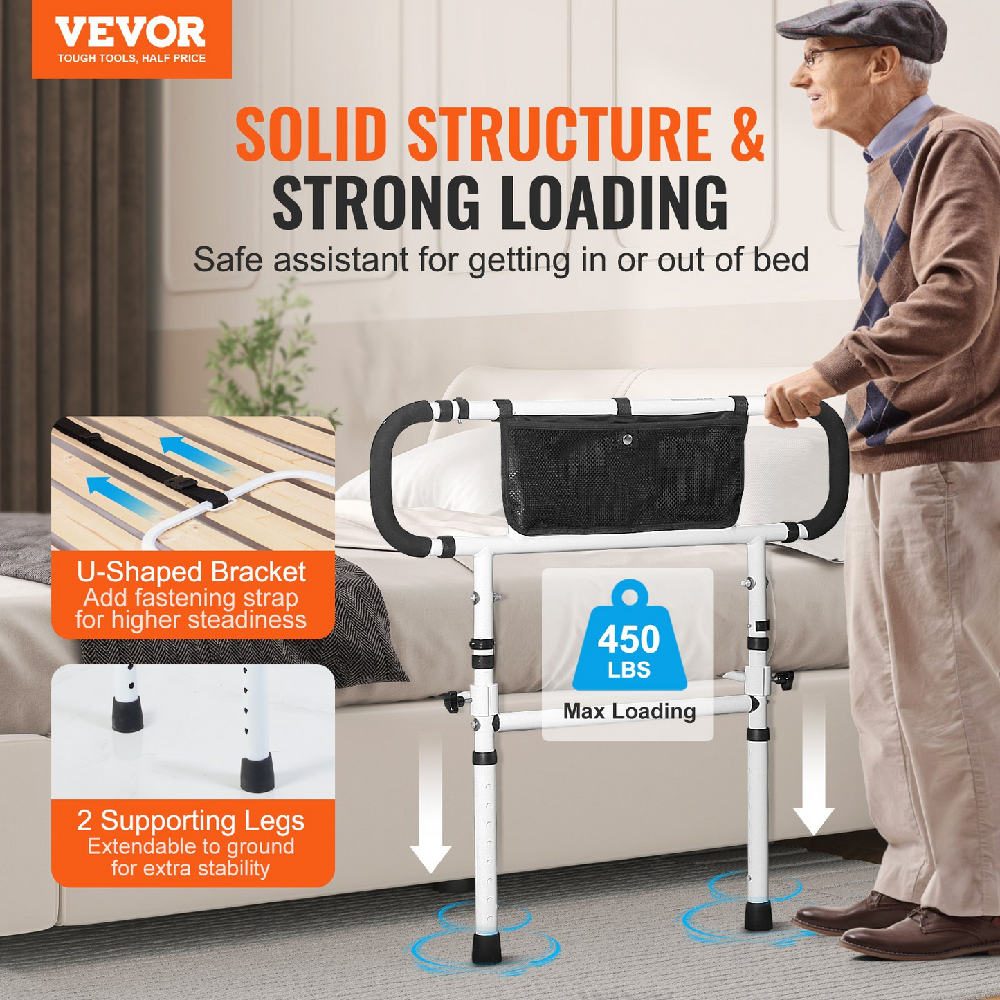 VEVOR Bed Rails for Elderly Adults 180° Foldable Bed Rails for Seniors 450LBS