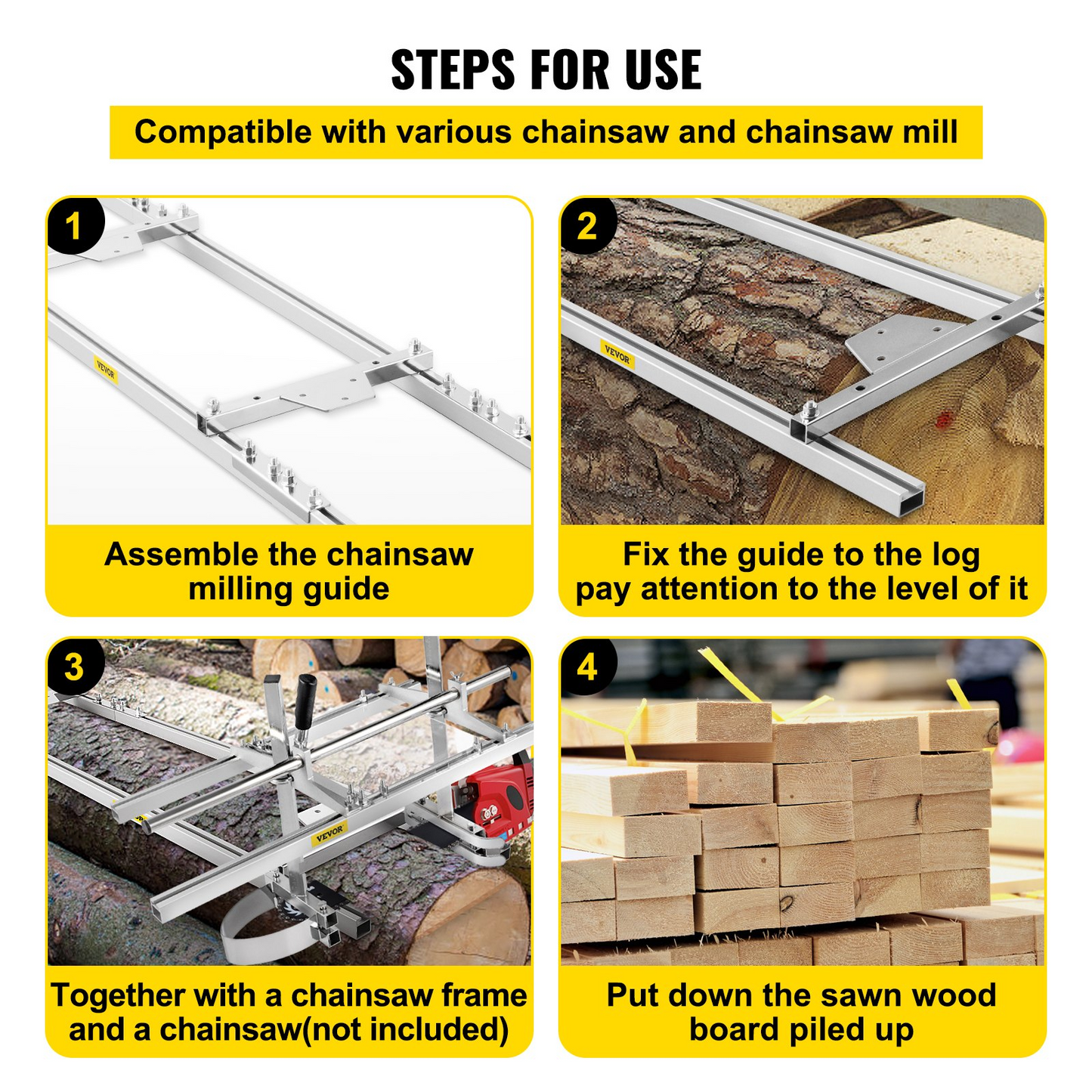 VEVOR Rail Mill Guide System 9 FT Chainsaw Mill Rail Guide with 4 Wood Fixing Plate Rail Mill Guide Used in Combination with The Saw Mill