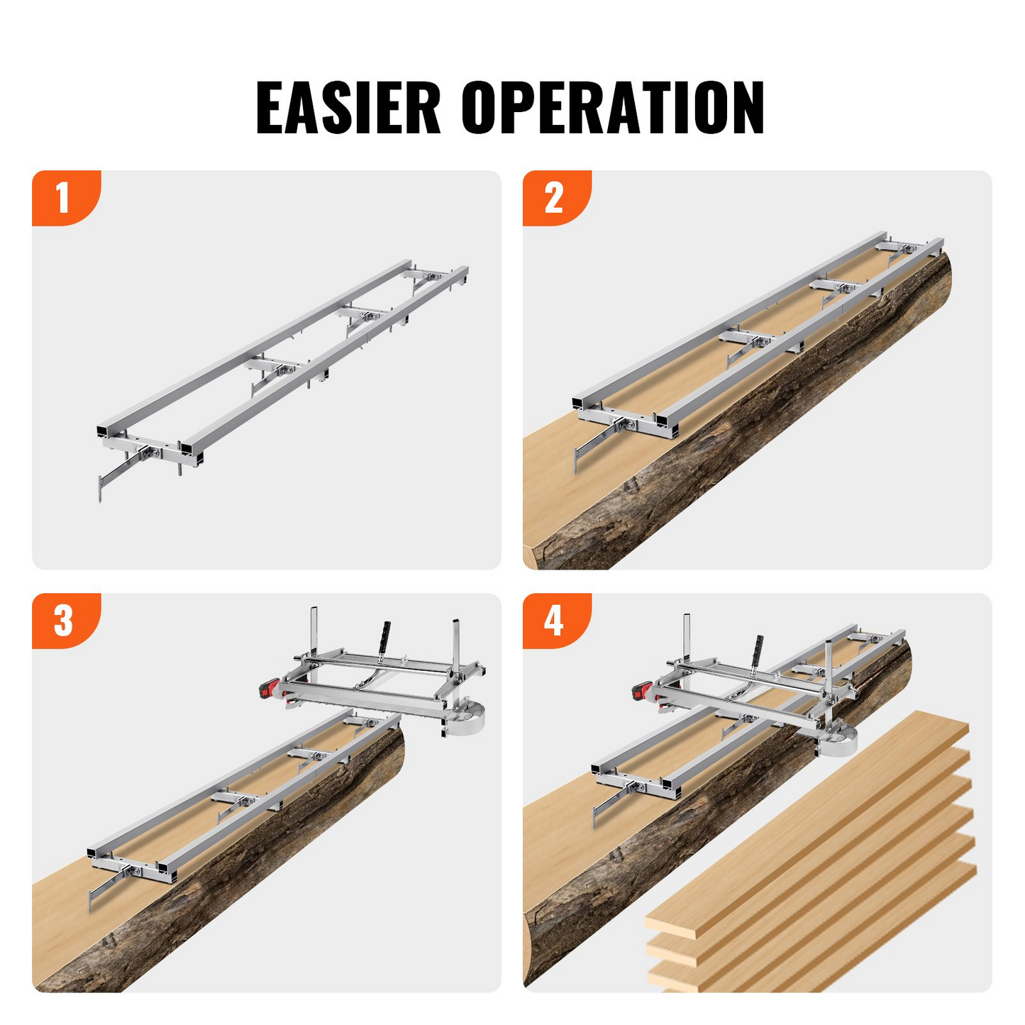 VEVOR Rail Mill Guide System, 9 ft Milling Guide, 4 Crossbar Kits Chainsaw Mill Rail Guide, Aluminum Adjustable Saw Mill Rail System Work with Chainsaw Mills for Builders and Woodworkers