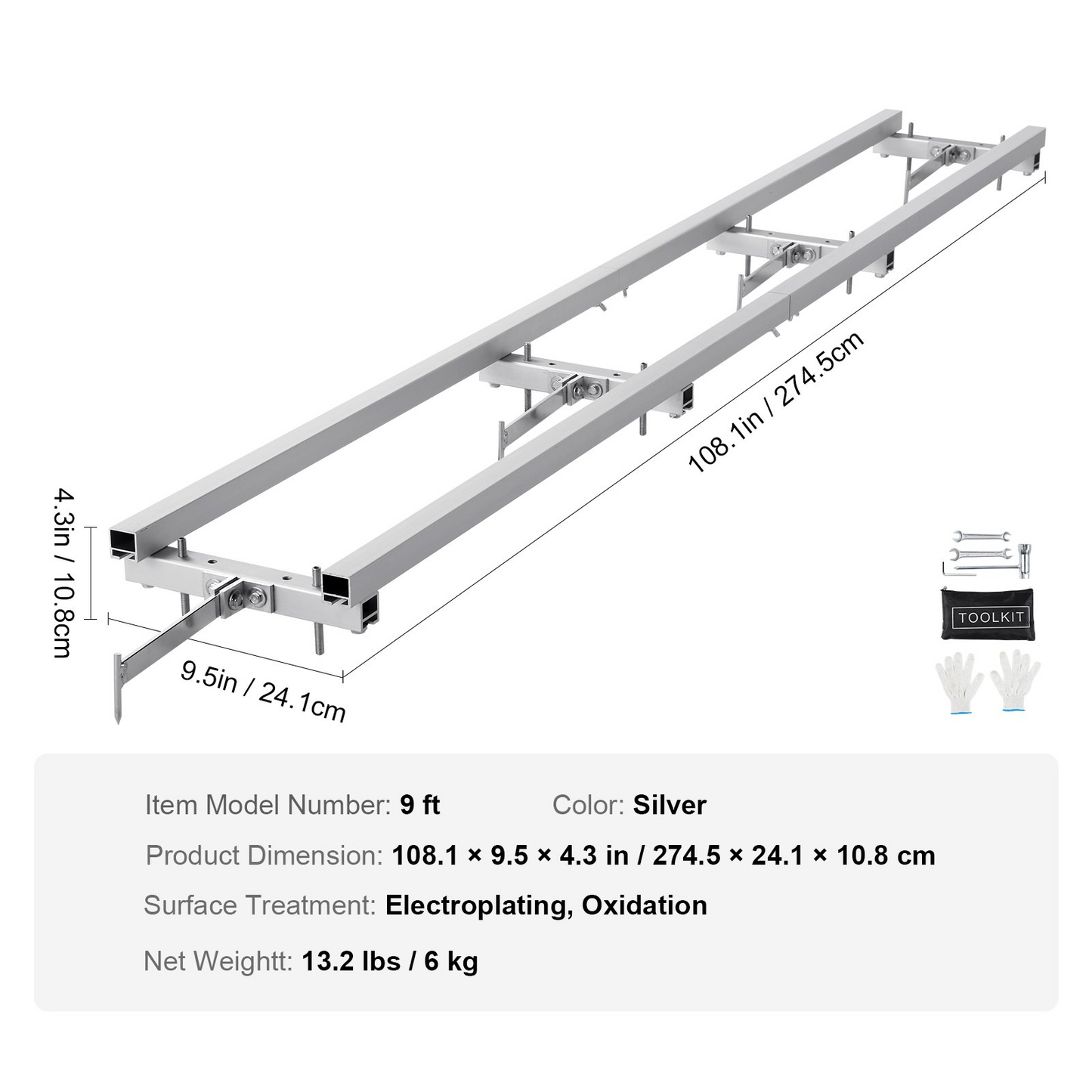 VEVOR Rail Mill Guide System, 9 ft Milling Guide, 4 Crossbar Kits Chainsaw Mill Rail Guide, Aluminum Adjustable Saw Mill Rail System Work with Chainsaw Mills for Builders and Woodworkers