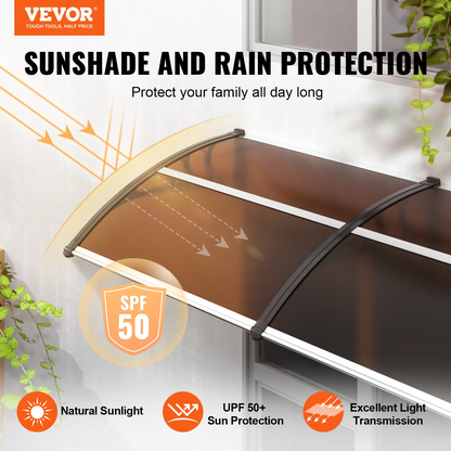 VEVOR Window Door Awning Canopy 40" x 40", UPF 50+ Polycarbonate Entry Door Outdoor Window Awning Exterior, Front Door Overhang Awning for Sun Shutter, UV, Rain, Snow Protection, Hollow Sheet