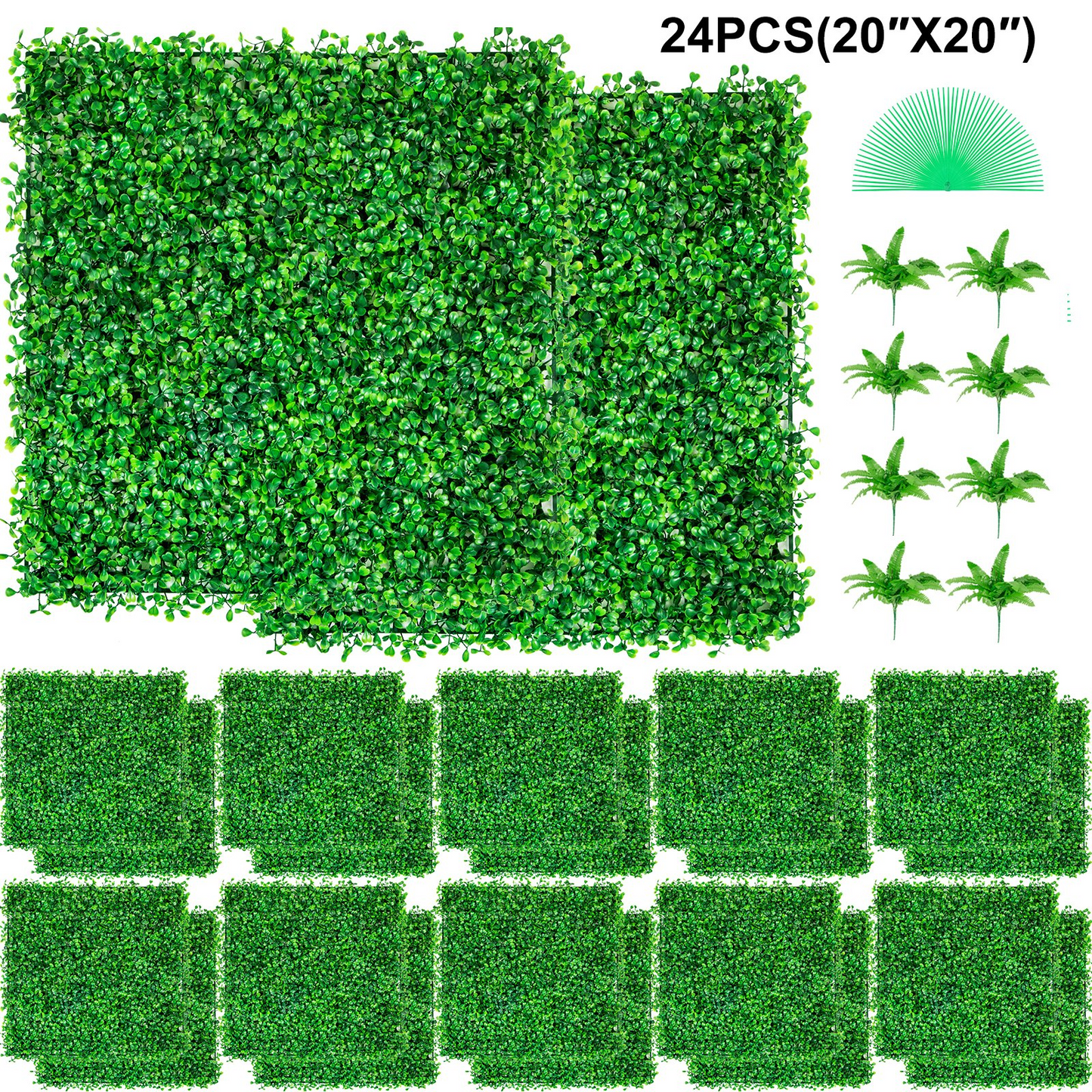 VEVOR Artificial Boxwood Panel UV 24pcs Boxwood Hedge Wall Panels Artificial Grass Backdrop Wall 20" X 20" 4 cm Green Grass Wall Fake Hedge for Decor Privacy Fence Indoor Outdoor Garden Backyard