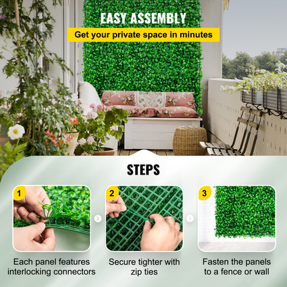 VEVOR Artificial Boxwood Panel UV 10pcs Boxwood Hedge Wall Panels Artificial Grass Backdrop Wall 24X16" 4cm Green Grass Wall Fake Hedge for Decor Privacy Fence Indoor Outdoor Garden Backyard