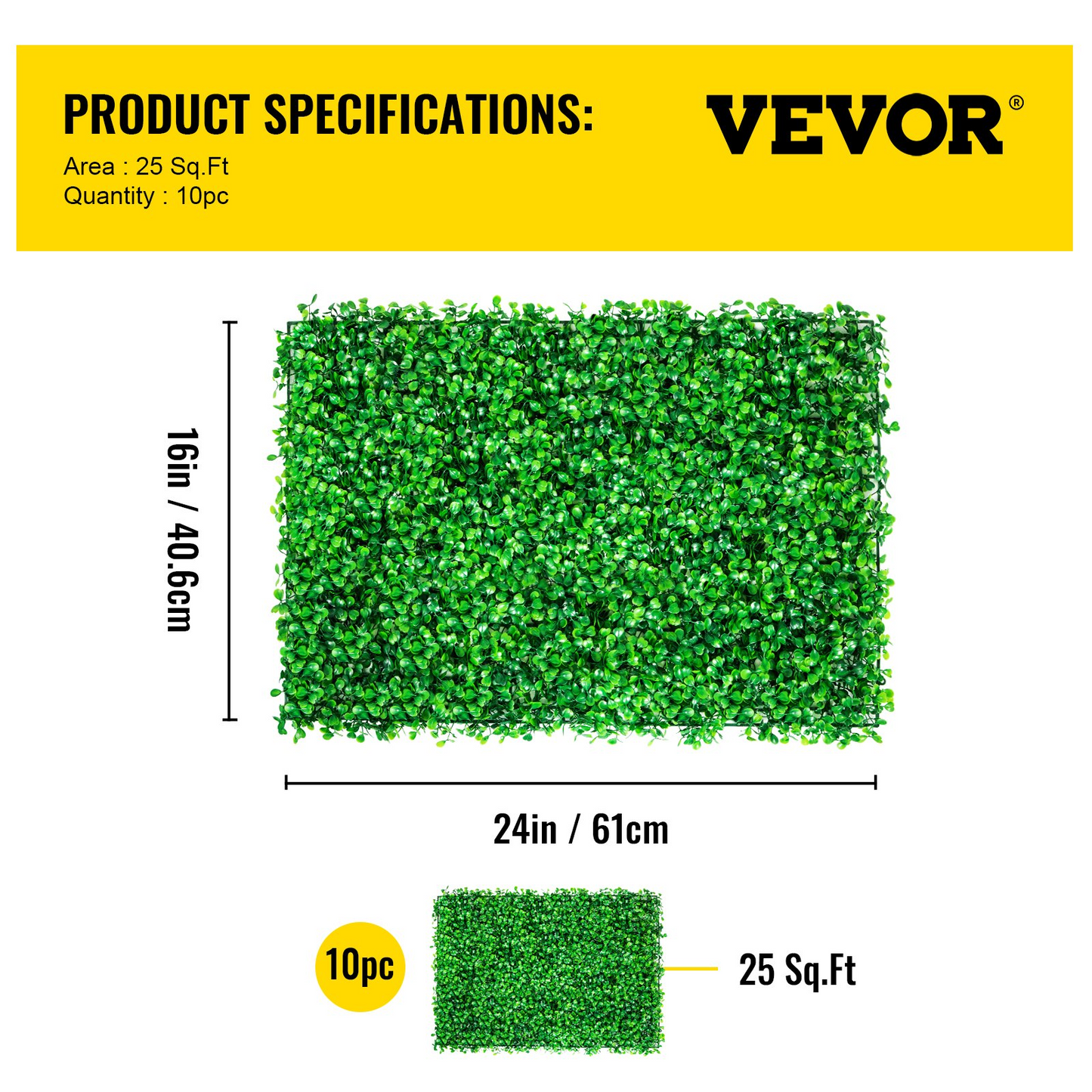 VEVOR Artificial Boxwood Panel UV 10pcs Boxwood Hedge Wall Panels Artificial Grass Backdrop Wall 24X16" 4cm Green Grass Wall Fake Hedge for Decor Privacy Fence Indoor Outdoor Garden Backyard