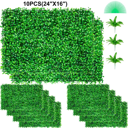 VEVOR Artificial Boxwood Panel UV 10pcs Boxwood Hedge Wall Panels Artificial Grass Backdrop Wall 24X16" 4cm Green Grass Wall Fake Hedge for Decor Privacy Fence Indoor Outdoor Garden Backyard