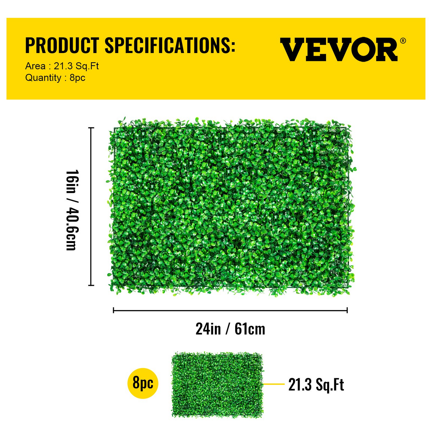 VEVOR Artificial Boxwood Panel 8pcs Boxwood Hedge Wall Panels Artificial Grass Backdrop Wall 24X16 4cm Green Grass Wall, Fake Hedge for Decor Privacy Fence Indoor Outdoor Garden Backyard