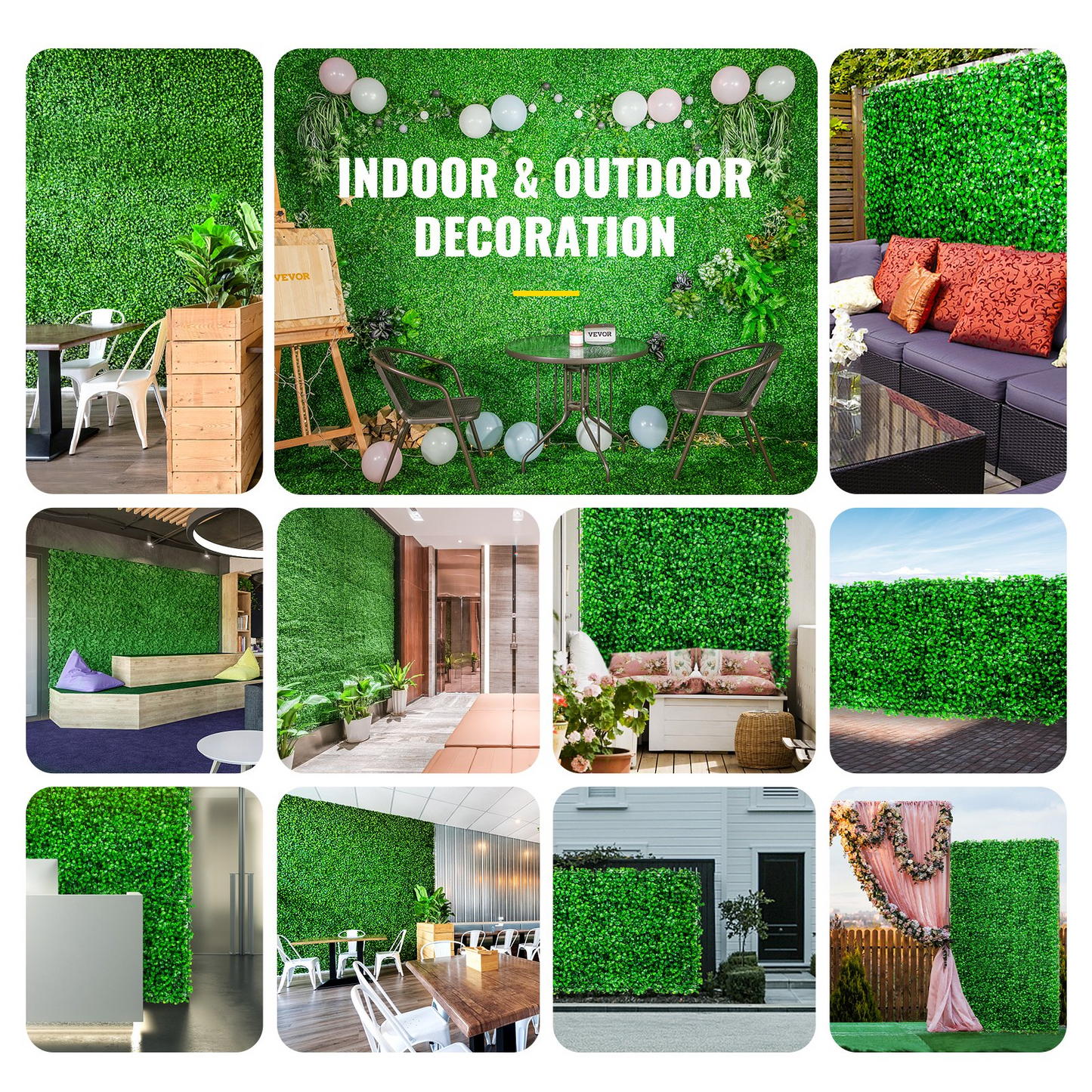 VEVOR Artificial Boxwood Panel UV 6pcs Boxwood Hedge Wall Panels, Artificial Grass Backdrop Wall 20" X 20" 4 cm Green Grass Wall, Fake Hedge for Decor Privacy Fence Indoor, Outdoor Garden Backyard