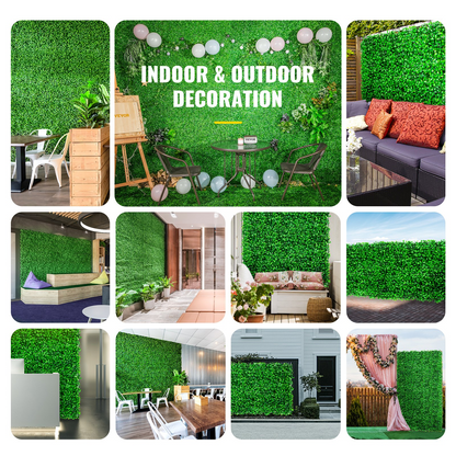 VEVOR Artificial Boxwood Panel UV 24pcs Boxwood Hedge Wall Panels Artificial Grass Backdrop Wall 10" X 10" 4 cm Green Grass Wall, Fake Hedge for Decor Privacy Fence Indoor, Outdoor Garden Backyard