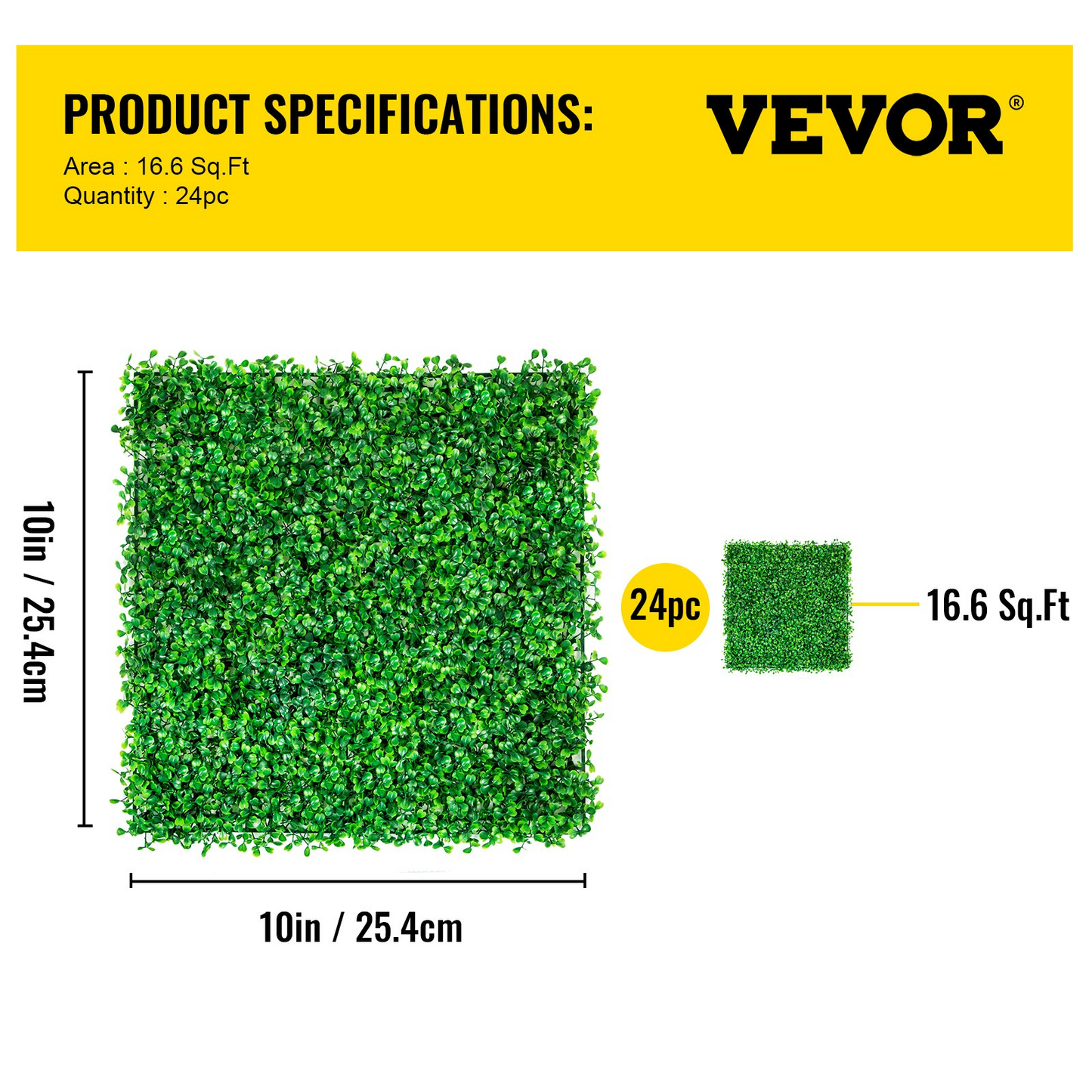 VEVOR Artificial Boxwood Panel UV 24pcs Boxwood Hedge Wall Panels Artificial Grass Backdrop Wall 10" X 10" 4 cm Green Grass Wall, Fake Hedge for Decor Privacy Fence Indoor, Outdoor Garden Backyard