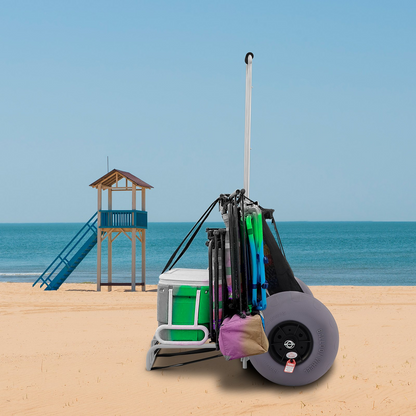 VEVOR Beach Carts for Sand, 14" x 14.7" Cargo Deck, w/ 13" TPU Balloon Wheels, 165LBS Loading Capacity Folding Sand Cart & 29.5" to 49.2" Adjustable Height, Heavy Duty Cart for Picnic, Fishing, Beach