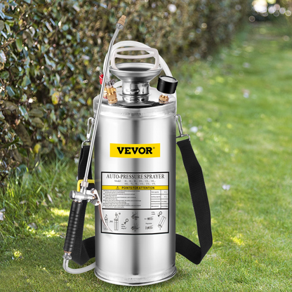 VEVOR 2Gal Stainless Steel Sprayer, Set with 20" Wand& Handle& 3FT Reinforced Hose, Hand Pump Sprayer with Pressure Gauge&Safety Valve, Adjustable Nozzle Suitable for Gardening and Sanitizing