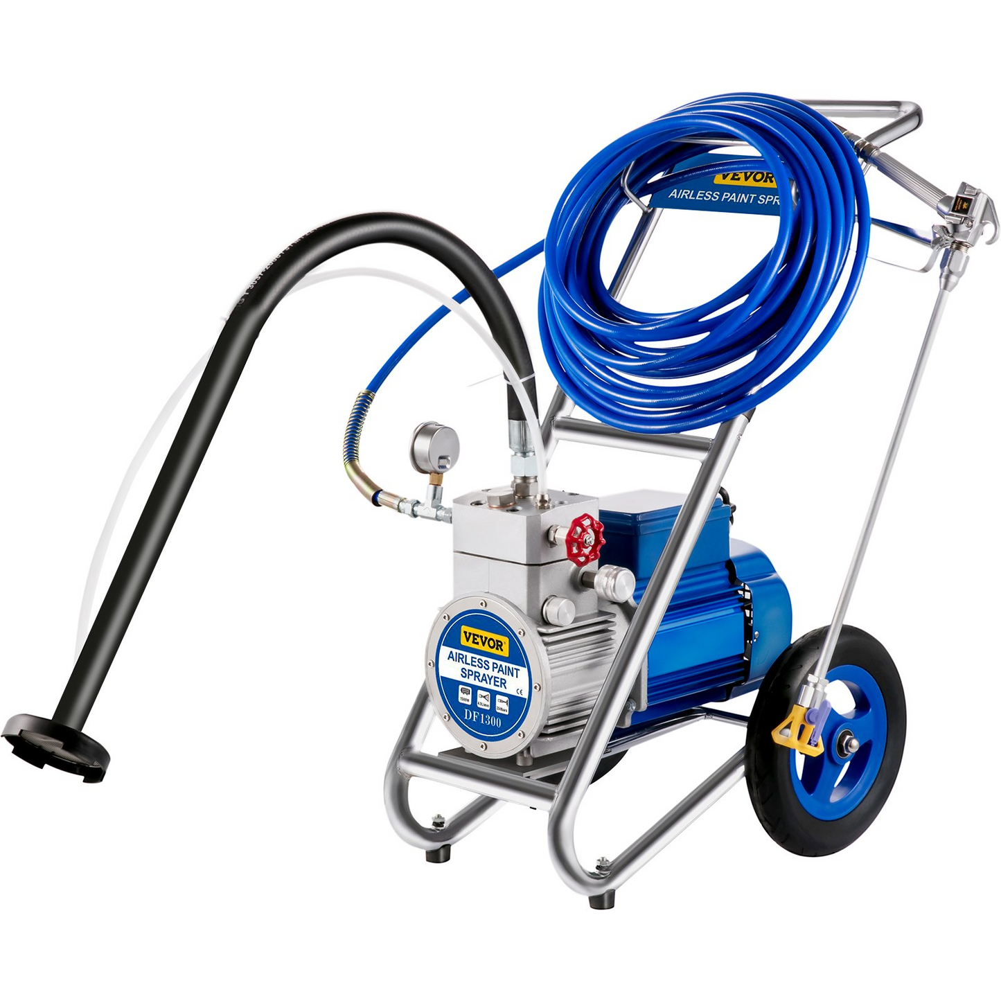 VEVOR Airless Paint Sprayer, 1500W High Efficiency Cart Airless Paint Sprayer, 1GPM 50FT Hose Paint Sprayer,Decreases Overspray by up to 55%, for Home Interior Exterior w/ 621 Tip, 6in Extension Bar