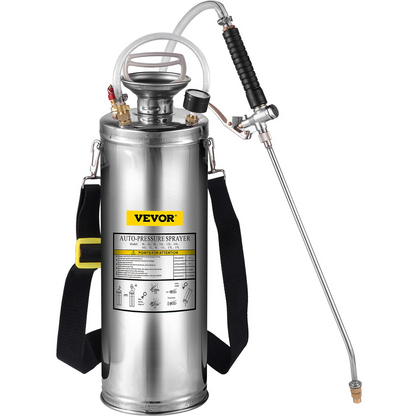 VEVOR 3Gal Stainless Steel Sprayer, Set with 20" Wand& Handle& 3FT Reinforced Hose, Hand Pump Sprayer with Pressure Gauge&Safety Valve, Adjustable Nozzle Suitable for Gardening and Sanitizing