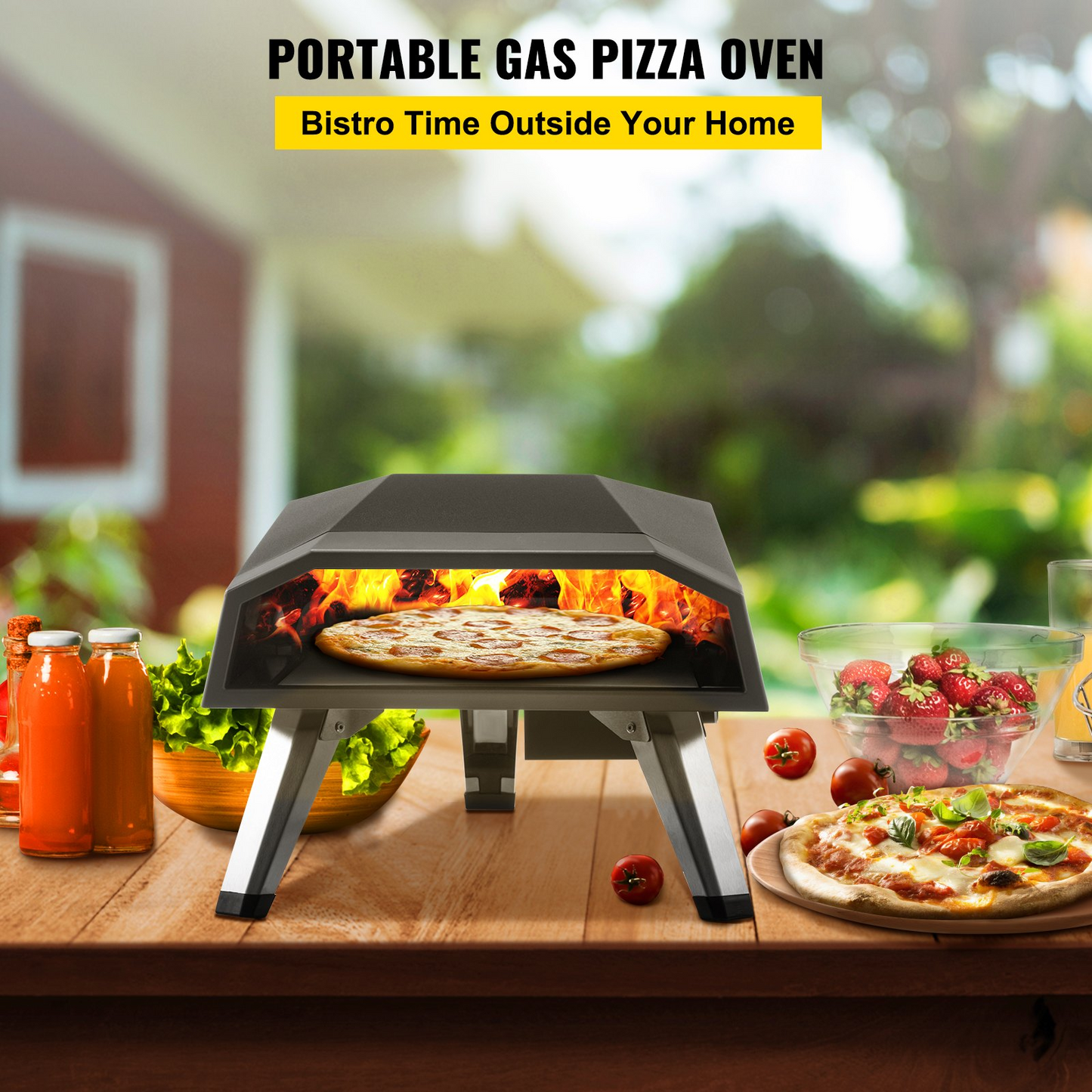 VEVOR Gas Pizza Oven, Stainless Steel Propane Pizza Oven, Gas Fire Pizza Oven with 12" Pizza Stone, Portable Gas Pizza Oven with Foldable Legs, Gas Powered Pizza Oven for Outdoor Camping-Global Patent