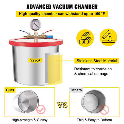 VEVOR 2 Gallon Vacuum Chamber kit Stainless Steel Degassing Chamber 7.5L Vacuum Degassing Chamber kit for Degassing Urethanes Silicones Epoxies and Resins