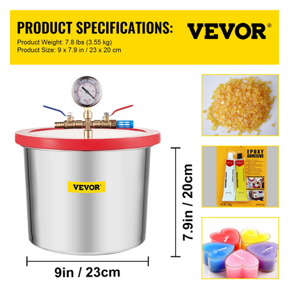 VEVOR 2 Gallon Vacuum Chamber kit Stainless Steel Degassing Chamber 7.5L Vacuum Degassing Chamber kit for Degassing Urethanes Silicones Epoxies and Resins