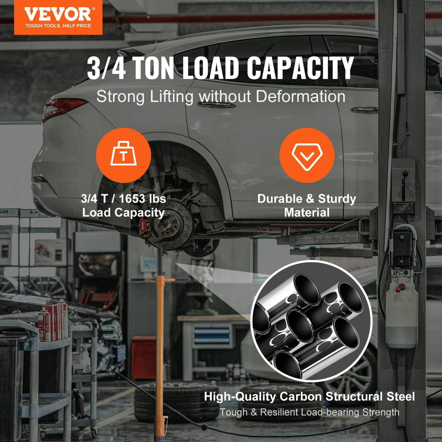 VEVOR Underhoist Stand, 3/4 Ton Capacity Pole Jack, Heavy Duty Jack Stand, Car Support Jack Lifting from 43.3" to 70.9", Triangular Base, Two Wheels, Easy Adjustment, Automotive Support