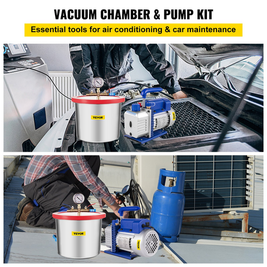 VEVOR 2 Gallon Vacuum Degassing Chamber Stainless Steel Degassing Chamber 7.5L Vacuum Chamber with 5 CFM 1/3HP Single Stage Pump Kit(2 Gallon Vacuum Chamber+ 5CFM Pump)