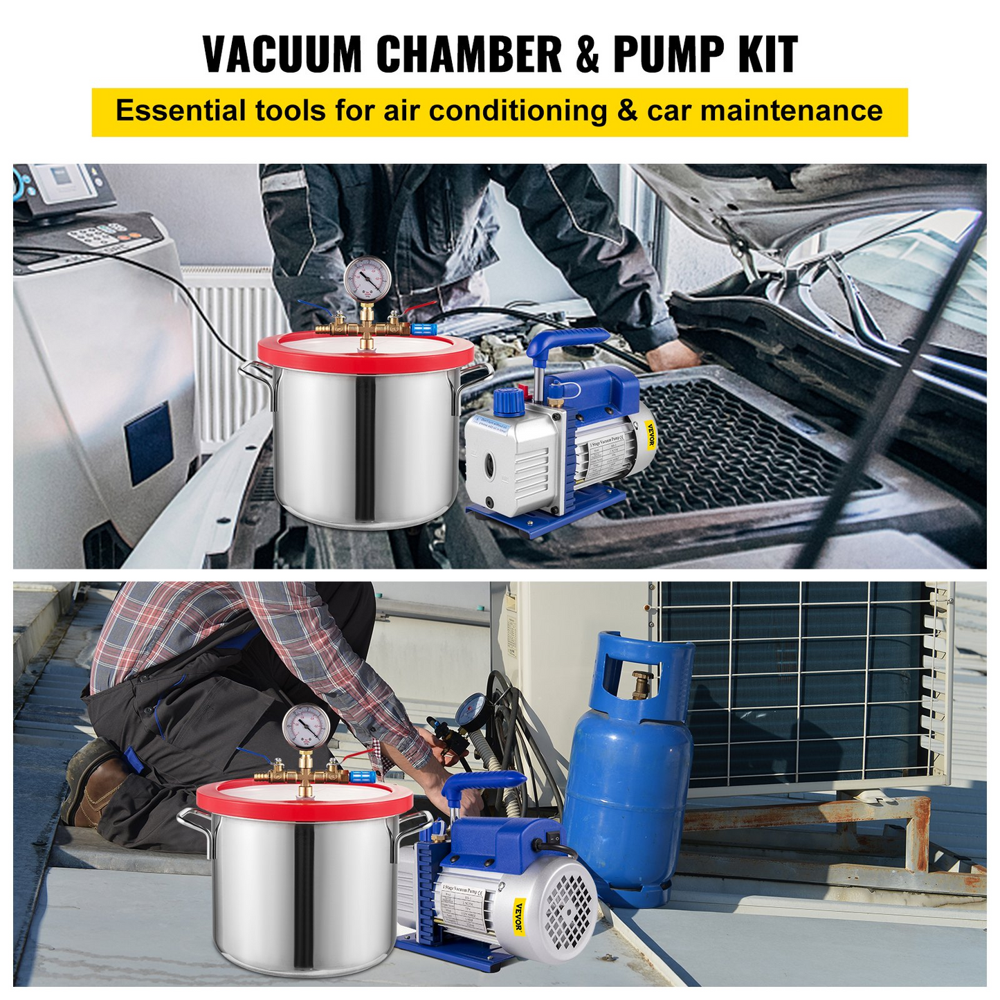 VEVOR 1.5 Gallon Vacuum Degassing Chamber Kit Stainless Steel Degassing Chamber 5.7L Vacuum Chamber Kit with 2.5 CFM Vacuum Pump - Not for Wood Stabilizing