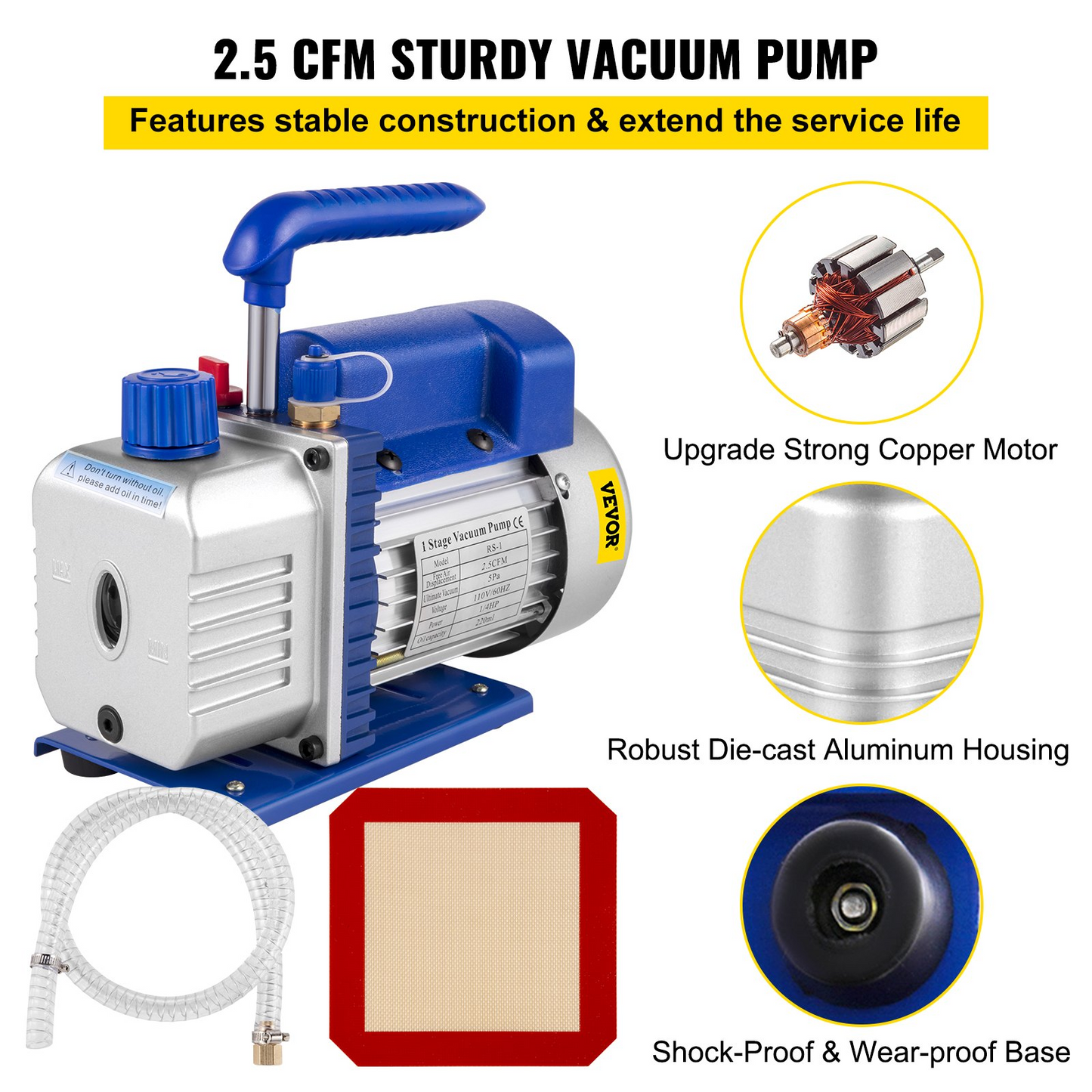 VEVOR 1.5 Gallon Vacuum Degassing Chamber Kit Stainless Steel Degassing Chamber 5.7L Vacuum Chamber Kit with 2.5 CFM Vacuum Pump - Not for Wood Stabilizing