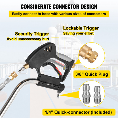 VEVOR Pressure Washer Surface Cleaner, 20'', Max. 4000 PSI Pressure by 2 Nozzles for Cleaning Driveways, Sidewalks, Stainless Steel Frame w/Rotating Dual Handle, Wheels, Fit for 3/8'' Quick Connector