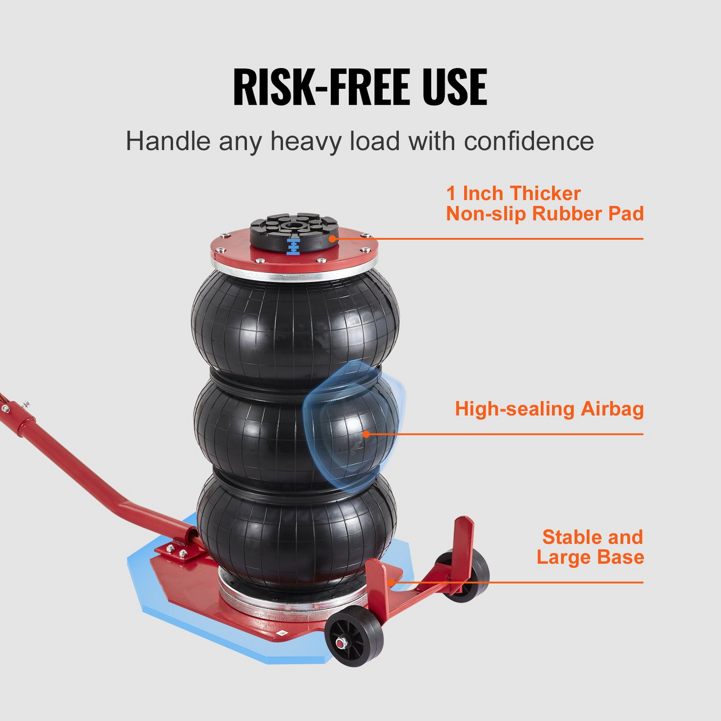 VEVOR Air Jack, 3 Ton/6600 lbs Triple Bag Air Jack, Airbag Jack with Six Steel Pipes, Lift up to 17.7 inch/450 mm, 3-5 s Fast Lifting Pneumatic Jack, with Long Handles for Cars, Garages, Repair, (Red)