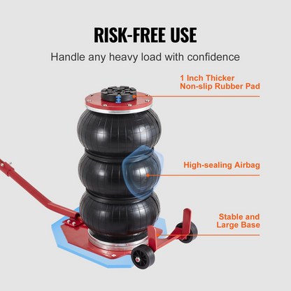 VEVOR Air Jack, 3 Ton/6600 lbs Triple Bag Air Jack, Airbag Jack with Six Steel Pipes, Lift up to 17.7 inch/450 mm, 3-5 s Fast Lifting Pneumatic Jack, with Long Handles for Cars, Garages, Repair, (Red)