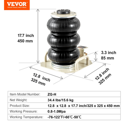 VEVOR Air Jack, 3 Ton/6600 lbs Triple Bag Air Jack, Airbag Jack with Six Steel Pipes, Lift up to 17.7 inch/450 mm, 3-5 s Fast Lifting Pneumatic Jack, with Side Handles for Car, Garage, Repair (Beige)