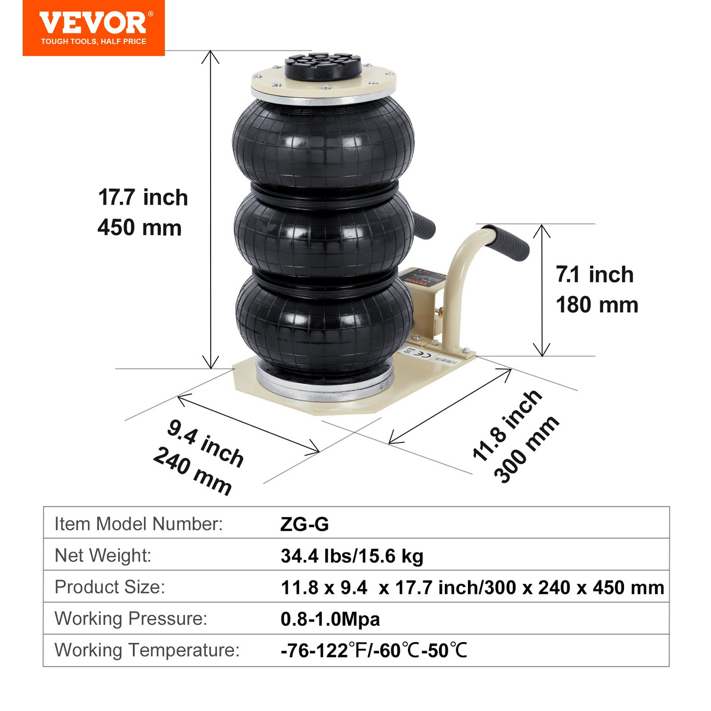 VEVOR Triple Bag Air Jack 3 Ton/6600 lbs Pneumatic Jack for Car SUV Lifting