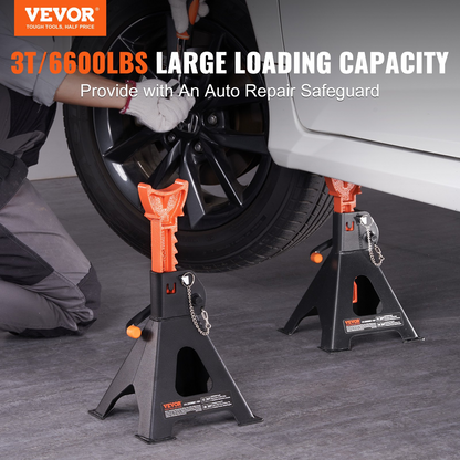 VEVOR Jack Stands, 3 Ton (6,000 lbs) Capacity Car Jack Stands Double Locking, 10.8-16.3 inch Adjustable Height, for lifting SUV, Pickup Truck, Car and UTV/ATV, Red, 1 Pair