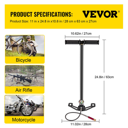 VEVOR PCP Air Pump, 3 Stage PCP Hand Pump, 4500psi High Pressure Air Pump with Gauge, Multi-Purpose Air Gun Pump, Stainless Steel PCP Air Rifle Pump for PCP, Paintball Air Guns and HPA Tanks