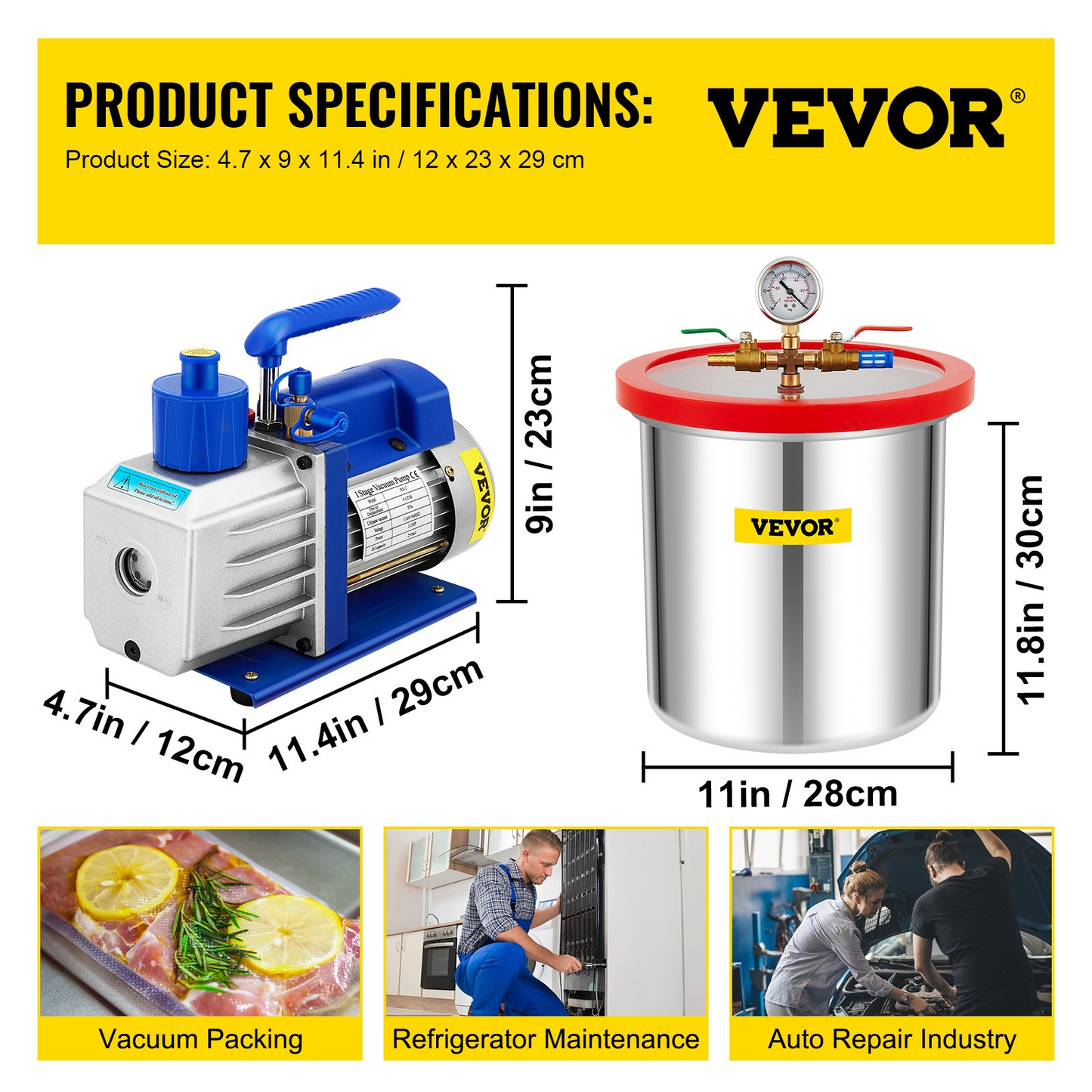 VEVOR Vacuum Chamber with Pump, 5 Gallon Chamber, 5CFM 1/3 HP Single Stage Rotary Vane Vacuum Pump, 110V HVAC Air Tool Set for Stabilizing Wood, Degassing Silicones, Epoxies and Essential Oils