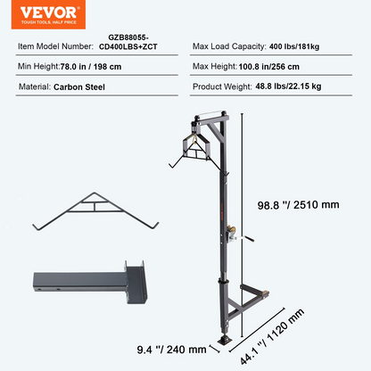 VEVOR Hitch Mounted Deer Hoist, 400 lbs Load Capacity, Hitch Game Hoist, Truck Hitch Deer Hoist with Winch Lift Gambrel Set, 2-inch Hitch Receiver, Foot Base, Adjustable Height and 360 Degrees Swivel