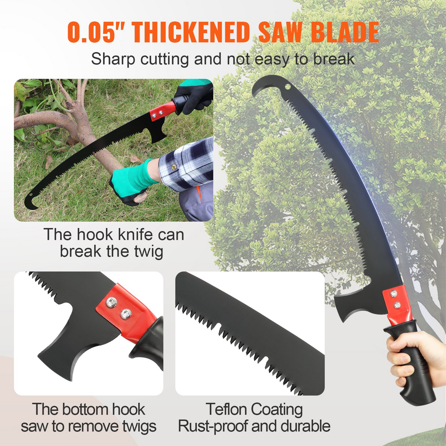 VEVOR Manual Pole Saw, 4.9-20 ft Extendable Tree Pruner, Sharp Steel Blade for High Branches Trimming, with Lightweight Aluminum Alloy Handle and a Chenille Brush, for Pruning Palms and Shrubs