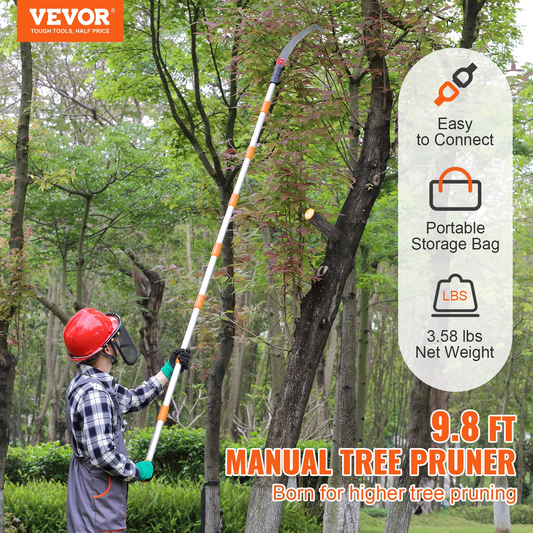 VEVOR Manual Pole Saw,4.6-9.8 ft Extendable Tree Pruner, Sharp Steel Blade for High Branches Trimming, Manual Branch Trimmer with Lightweight Aluminum Alloy Handle, for Pruning Palms and Shrubs