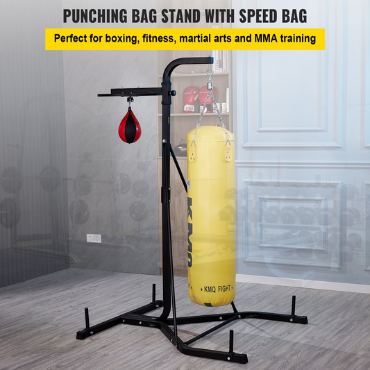 VEVOR Heavy Bag Stand with Speed Ball , Height Adjustable Punching Bag Stand, Foldable Boxing Bag Stand Steel Sandbag Rack Freestanding Up to 132 lbs for Home and Gym Fitness.